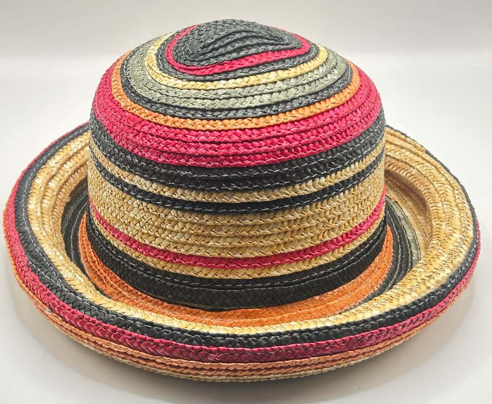Vintage Multi-Color Striped Straw Fedora Hat